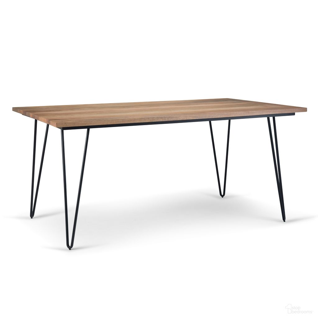 The appearance of Hunter Dining Table In Natural designed by Simpli Home in the industrial interior design. This natural piece of furniture was selected by 1StopBedrooms from Hunter Collection to add a touch of cosiness and style into your home. Sku: AXCHUN-DT. Table Base Style: Legs. Table Top Shape: Rectangular. Material: Mango Wood. Size: 40" x 66".