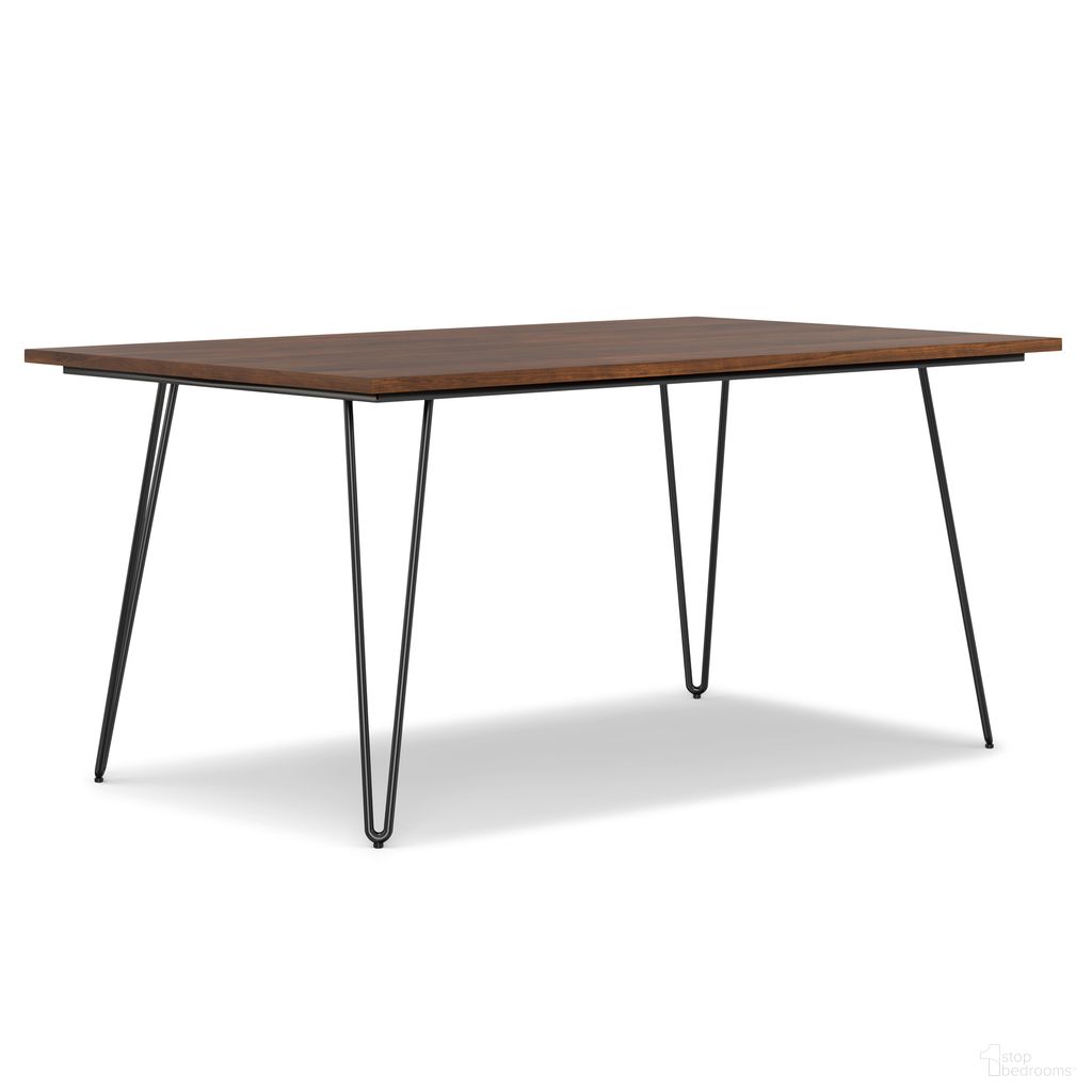 The appearance of Hunter Dining Table In Walnut Veneer designed by Simpli Home in the industrial interior design. This walnut veneer piece of furniture  was selected by 1StopBedrooms from Hunter Collection to add a touch of cosiness and style into your home. Sku: AXCHUN-DT-WAL. Table Base Style: Legs. Table Top Shape: Rectangular. Material: Walnut Veneer. Size: 40" x 66".