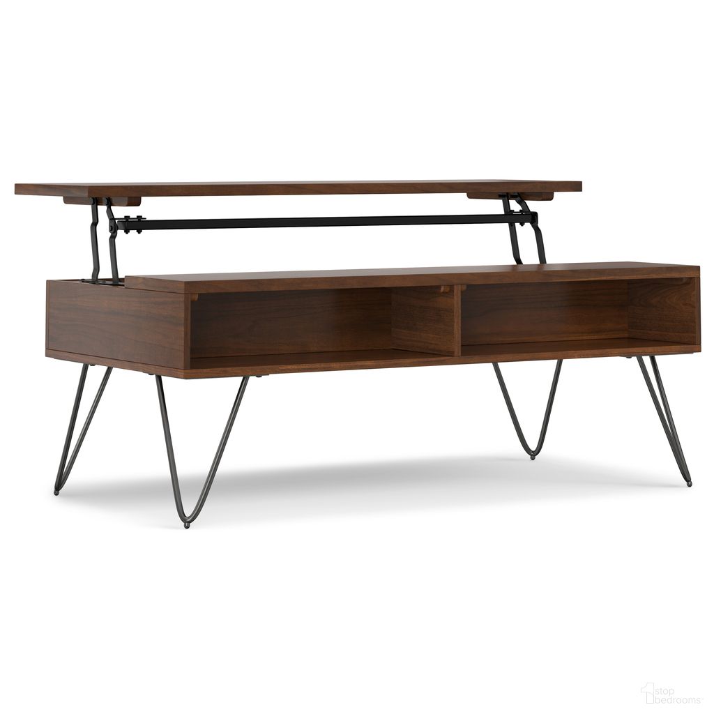 The appearance of Hunter Lift Top Coffee Table In Walnut Veneer designed by Simpli Home in the industrial interior design. This walnut veneer piece of furniture  was selected by 1StopBedrooms from Hunter Collection to add a touch of cosiness and style into your home. Sku: AXCHUN-01-WAL. Material: Veneer.
