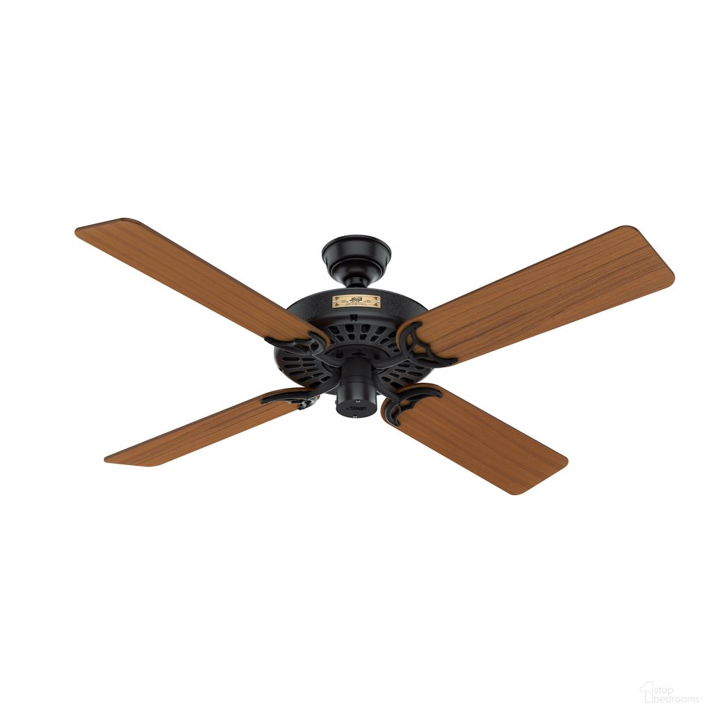 Hunter Original 52 Inch Damp Rated Ceiling Fan and Pull Chain In Teak and Matte Black
