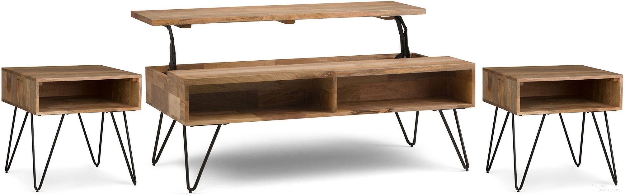 The appearance of Hunter Solid Mango 48 Inch Coffee Table with 22 Inch End Tables Set of 3 In Natural designed by Simpli Home in the industrial interior design. This natural piece of furniture was selected by 1StopBedrooms from Hunter Collection to add a touch of cosiness and style into your home. Sku: HULIV001NL. Material: Mango Wood.