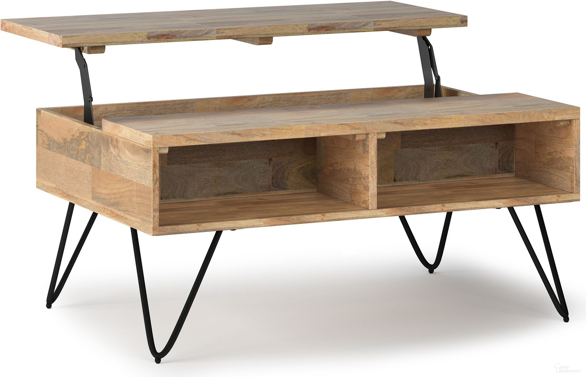 The appearance of Hunter Solid Mango Wood Small Lift Top Coffee Table In Natural designed by Simpli Home in the industrial interior design. This natural piece of furniture was selected by 1StopBedrooms from Hunter Collection to add a touch of cosiness and style into your home. Sku: AXCHUNSM-01-N. Material: Mango Wood.