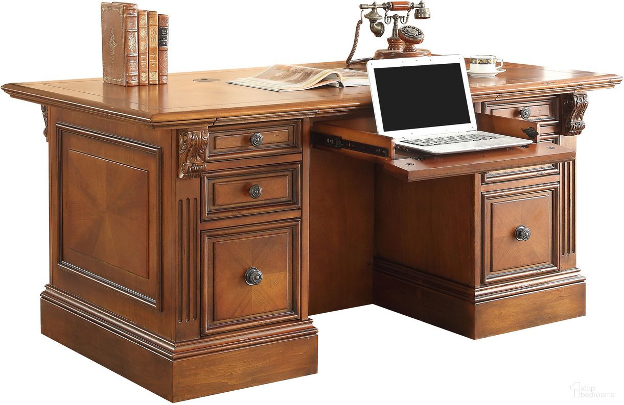 Huntington Double Pedestal Executive Desk In Antique Vintage Pecan