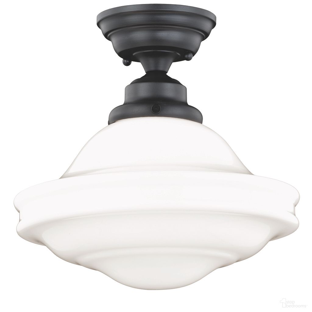 The appearance of Huntley 12 Inch Semi Flush Ceiling Light Milk Glass In Oil Rubbed Bronze designed by Vaxcel in the country / farmhouse interior design. This oil rubbed bronze piece of furniture  was selected by 1StopBedrooms from Huntley Collection to add a touch of cosiness and style into your home. Sku: C0178. Material: Steel.