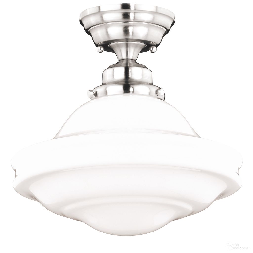 The appearance of Huntley 12 Inch Semi Flush Ceiling Light Milk Glass In Satin Nickel designed by Vaxcel in the country / farmhouse interior design. This satin nickel piece of furniture  was selected by 1StopBedrooms from Huntley Collection to add a touch of cosiness and style into your home. Sku: C0176. Material: Steel.