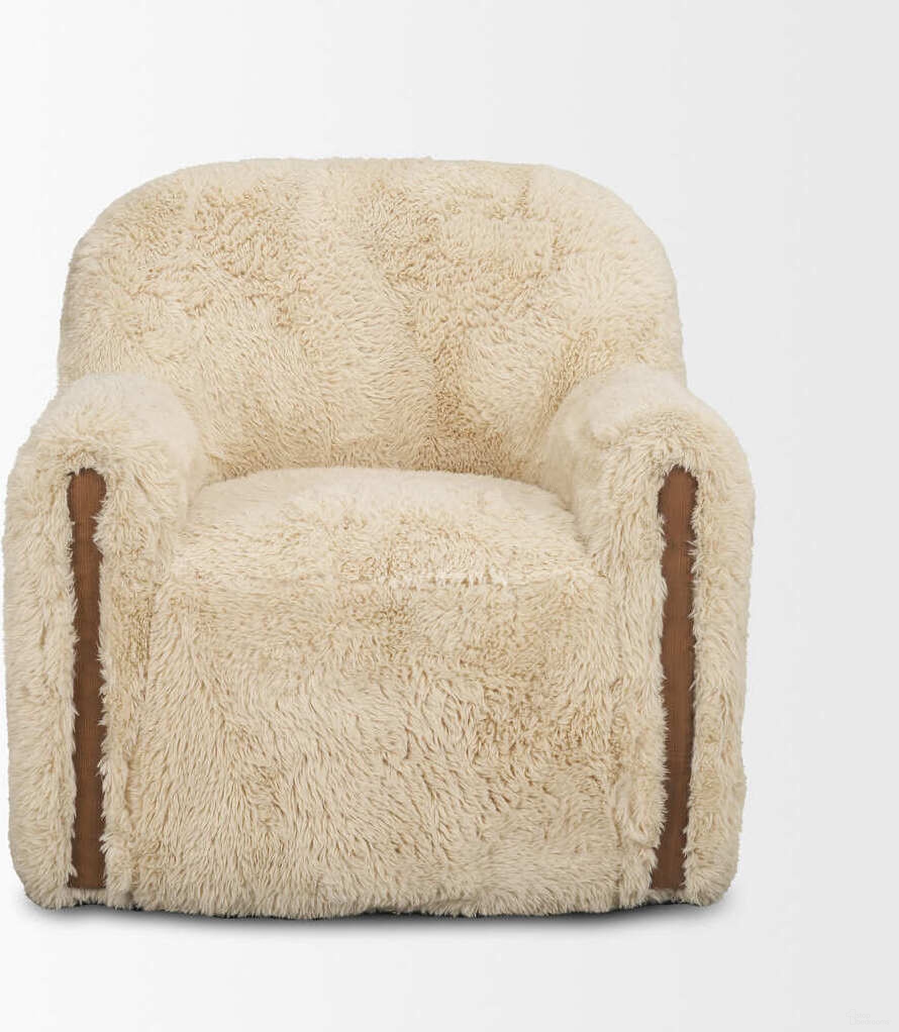 The appearance of Huntley Faux Fur Fabric Swivel Accent Chair In Cream designed by Mercana in the modern / contemporary interior design. This cream piece of furniture  was selected by 1StopBedrooms from Huntley Collection to add a touch of cosiness and style into your home. Sku: 71203-AB. Material: Fabric.