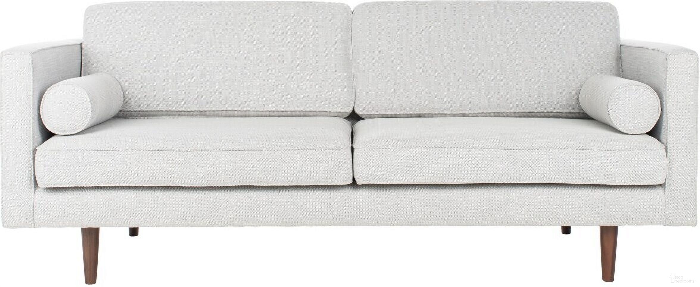 The appearance of Hurley Mid-Century Sofa In Light Grey and Brown designed by Safavieh Couture in the transitional interior design. This light grey and brown piece of furniture was selected by 1StopBedrooms from Hurley Collection to add a touch of cosiness and style into your home. Sku: SFV4512A. Material: Linen.