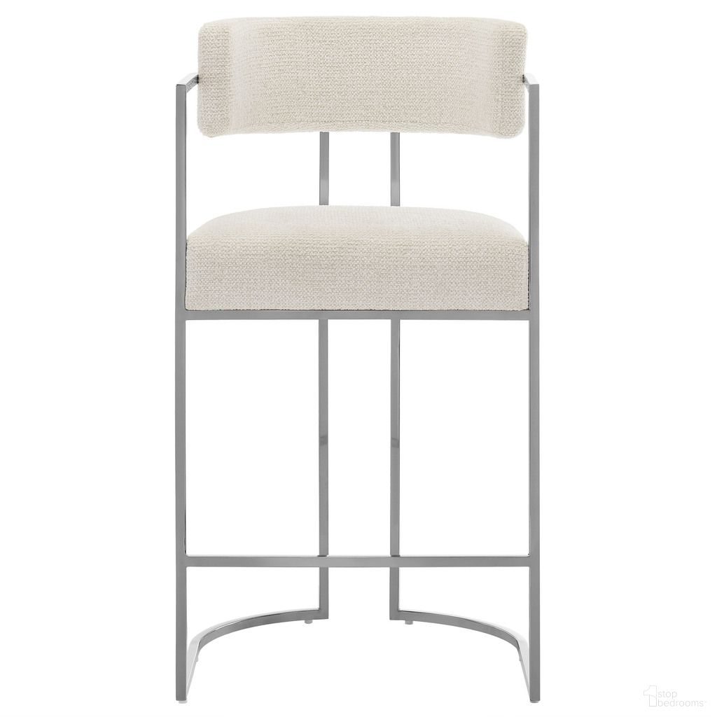 The appearance of Huron Curved Back Fabric and Metal Counter Stool In Silver and Cream designed by Modway in the modern / contemporary interior design. This silver/cream piece of furniture was selected by 1StopBedrooms from Huron Collection to add a touch of cosiness and style into your home. Sku: EEI-7227-SLV-CRE. Material: Fabric.