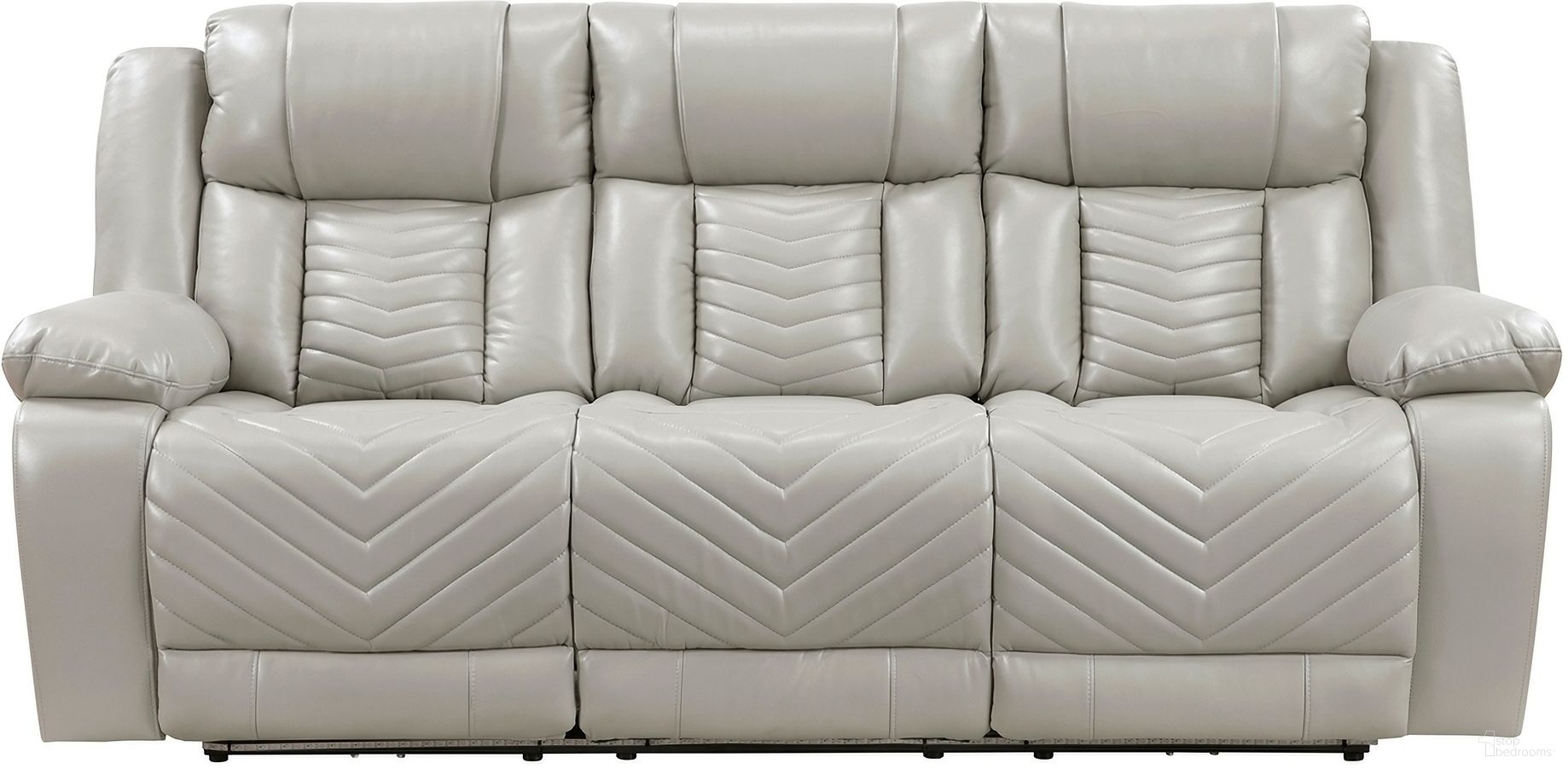 The appearance of Huron Power Double Reclining Sofa with Center Drop-Down Cup Holders and Charging Ports In Gray designed by Homelegance in the modern / contemporary interior design. This gray piece of furniture  was selected by 1StopBedrooms from Huron Collection to add a touch of cosiness and style into your home. Sku: 8457GRY-3PW. Material: Faux Leather.