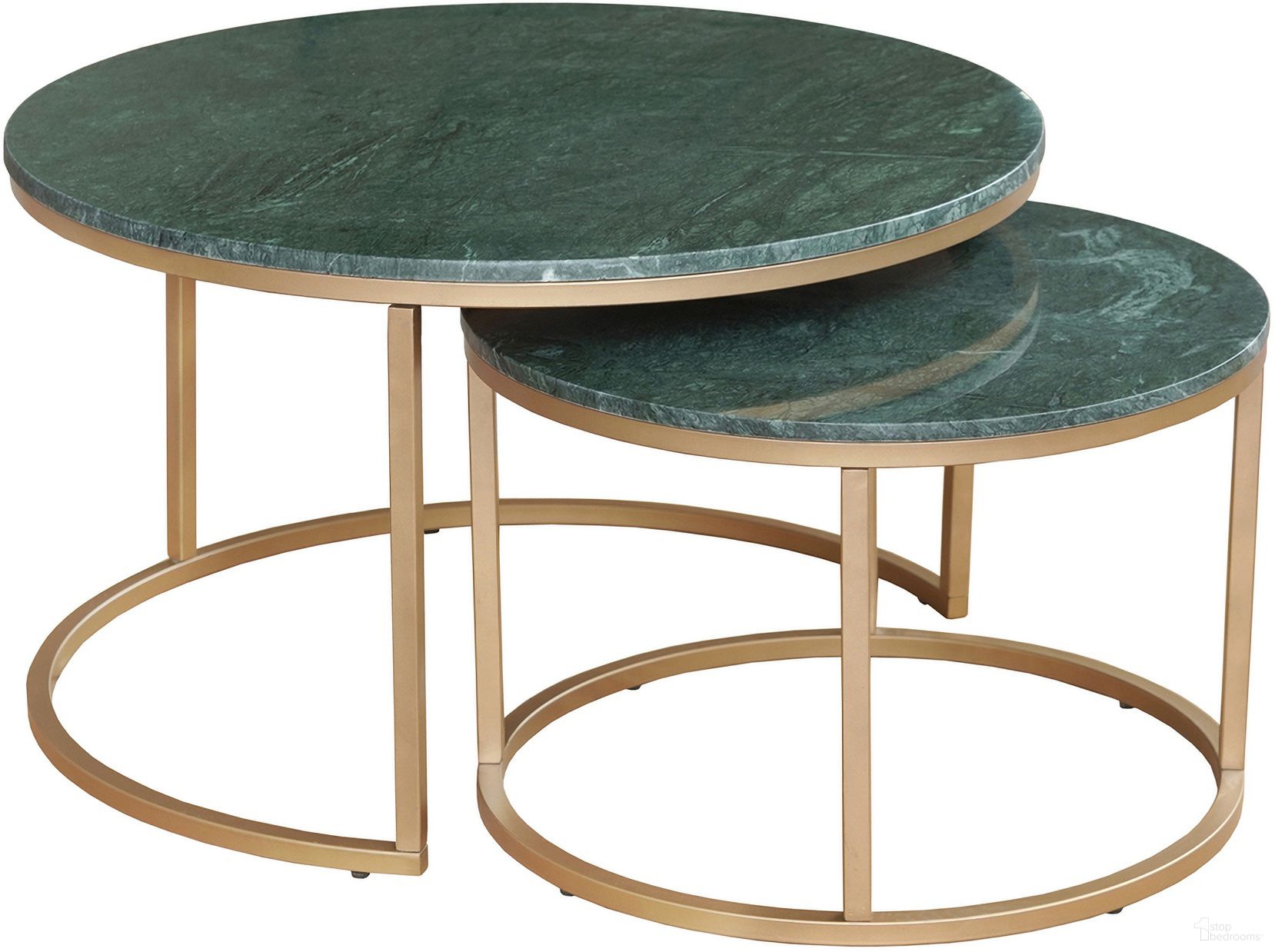 Hushe Marble Solid Hand-Made Set of Two Nesting Round Coffee Tables In Green