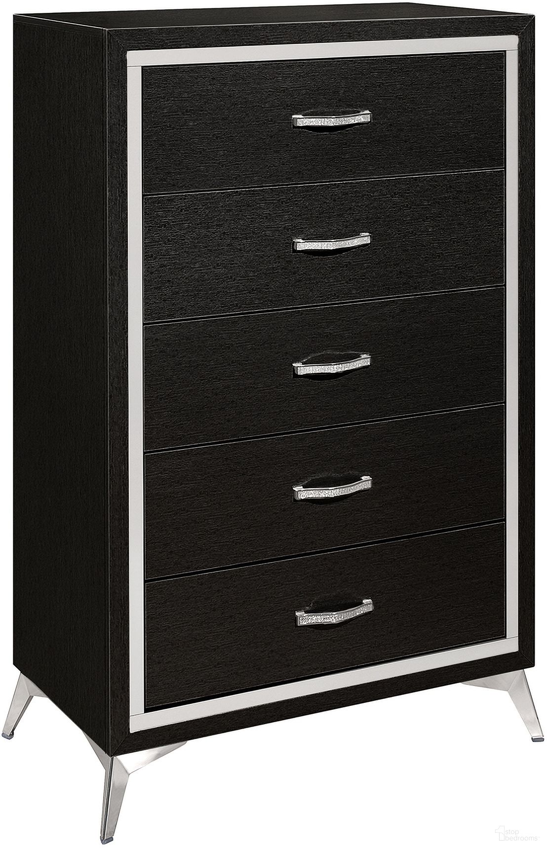 The appearance of Huxley Chest In Black designed by New Classic in the modern / contemporary interior design. This black piece of furniture  was selected by 1StopBedrooms from Huxley Collection to add a touch of cosiness and style into your home. Sku: B3365-070. Material: Wood.