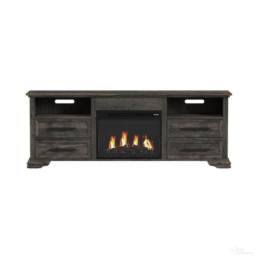 Hyde 71 Inch TV Console with Fireplace Insert In Charcoal