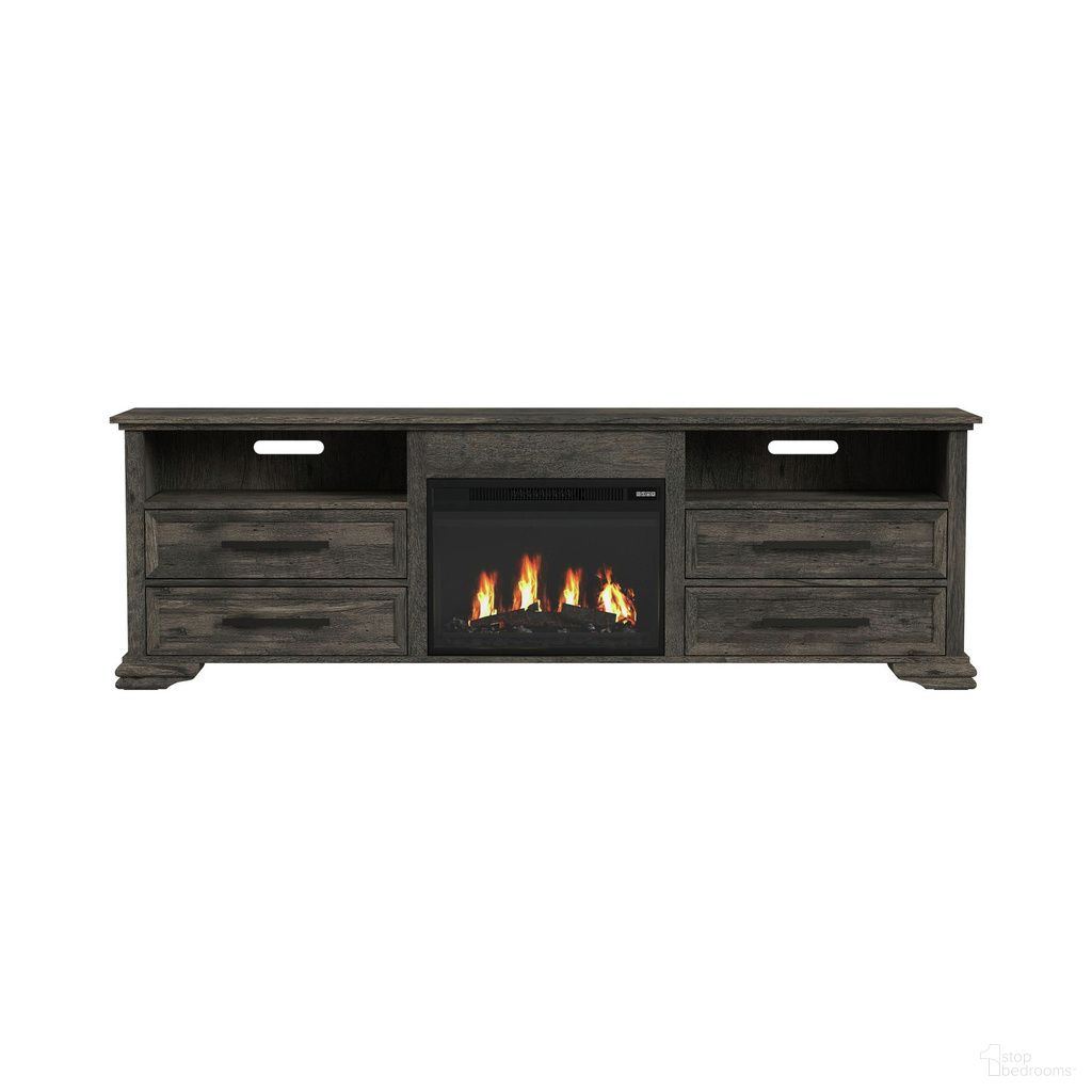 Hyde 82 Inch TV Console with Fireplace Insert In Charcoal