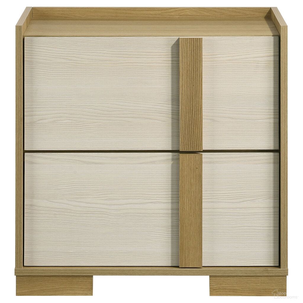 The appearance of Hyland 2-Drawer Nightstand Bedside Table In Natural and White designed by Coaster in the coastal interior design. This natural/white piece of furniture was selected by 1StopBedrooms from Hyland Collection to add a touch of cosiness and style into your home. Sku: 215652. Material: MDF.