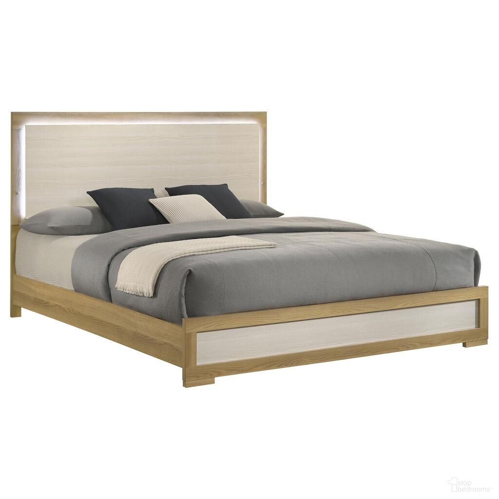 The appearance of Hyland Eastern King Panel Bed with LED Headboard In Natural and White designed by Coaster in the coastal interior design. This natural/white piece of furniture was selected by 1StopBedrooms from Hyland Collection to add a touch of cosiness and style into your home. Sku: 215651KEB1;215651KEB2. Bed Type: Panel Bed. Material: Wood. Bed Size: King.