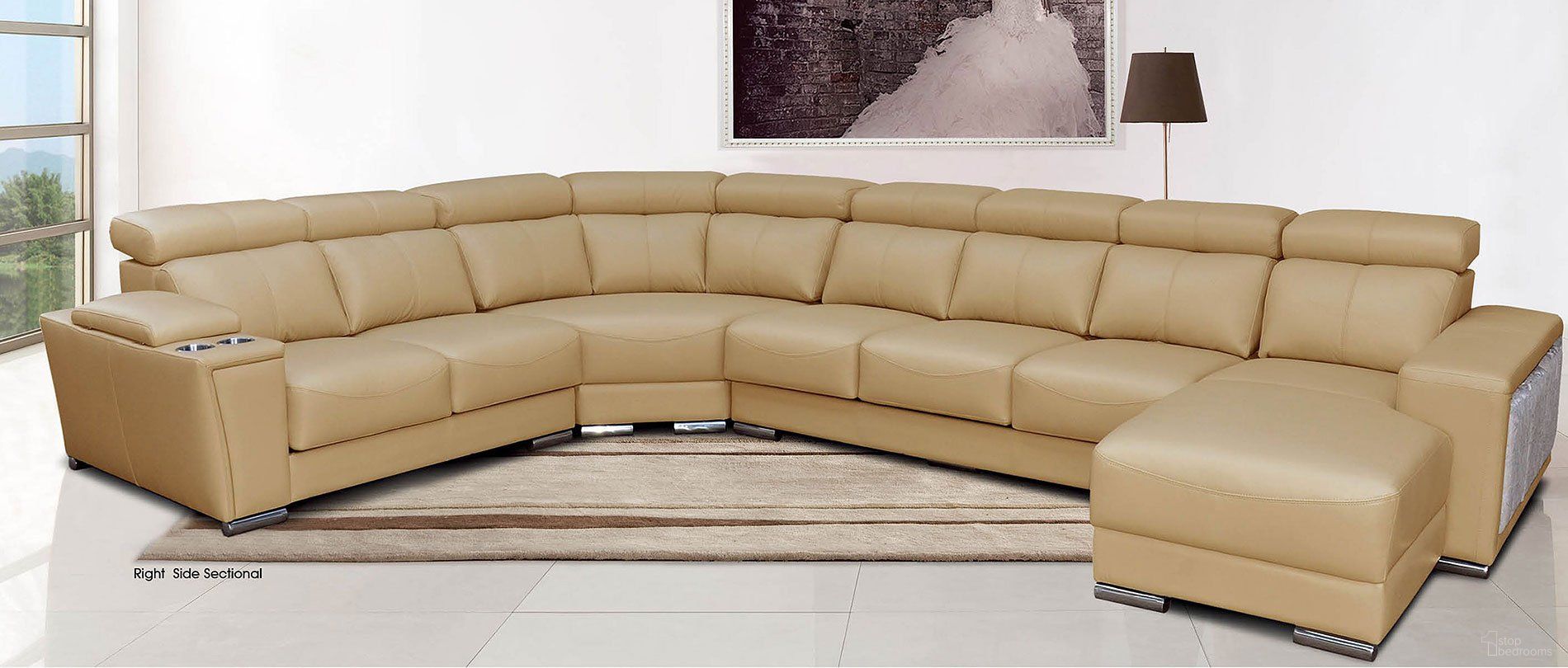 The appearance of 8312 Beige Right Chaise Sectional w/ Sliding Seats designed by ESF in the modern / contemporary interior design. This beige piece of furniture was selected by 1StopBedrooms from 8312 Collection to add a touch of cosiness and style into your home. Sku: 8312SECTIONALRIGHT. Material: Leather. Layout: L-Shape.