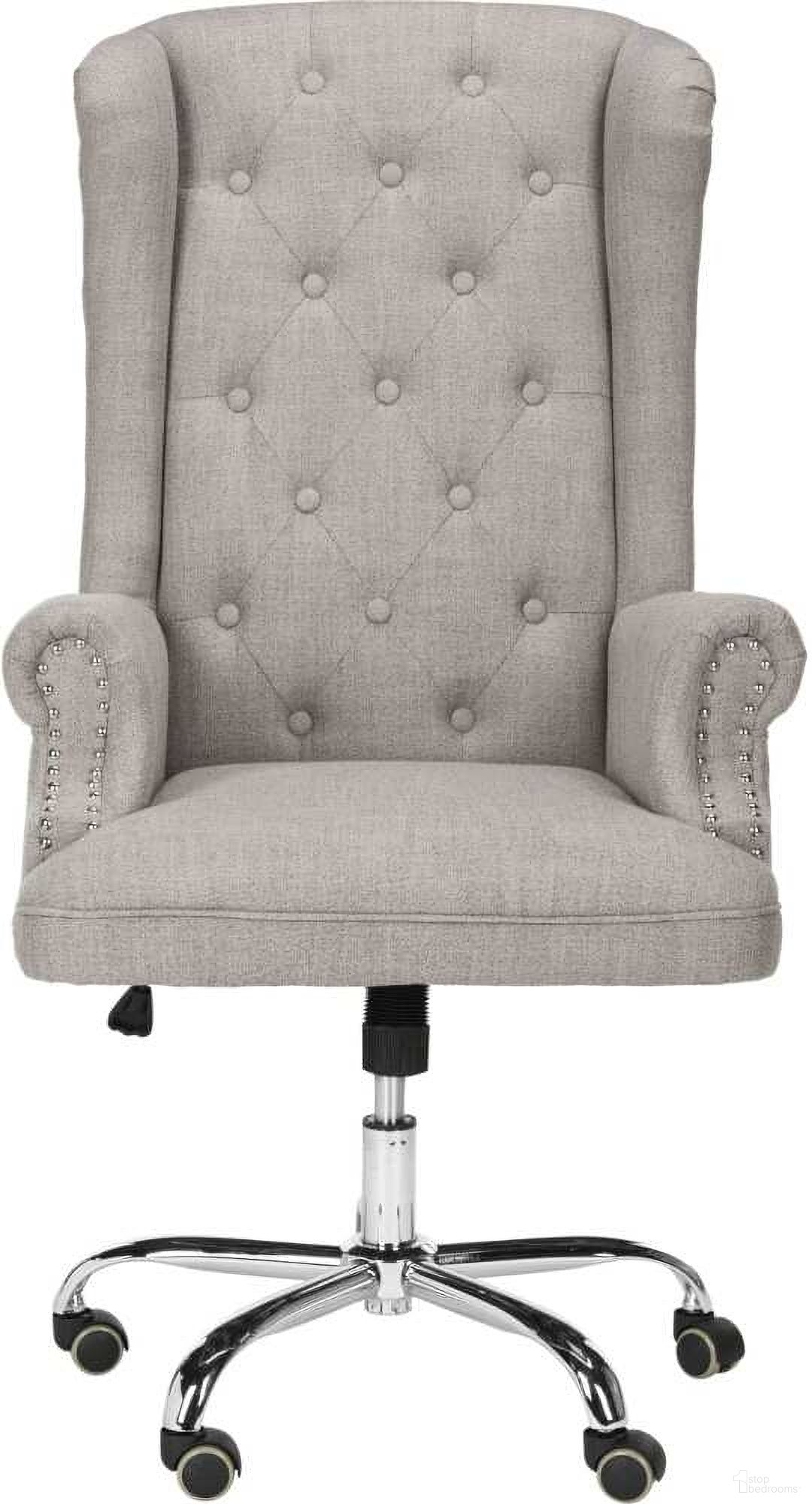 The appearance of Ian Grey Linen Chrome Leg Swivel Office Chair designed by Safavieh in the modern / contemporary interior design. This gray piece of furniture was selected by 1StopBedrooms from Ian Collection to add a touch of cosiness and style into your home. Sku: OCH4504A. Material: Iron.