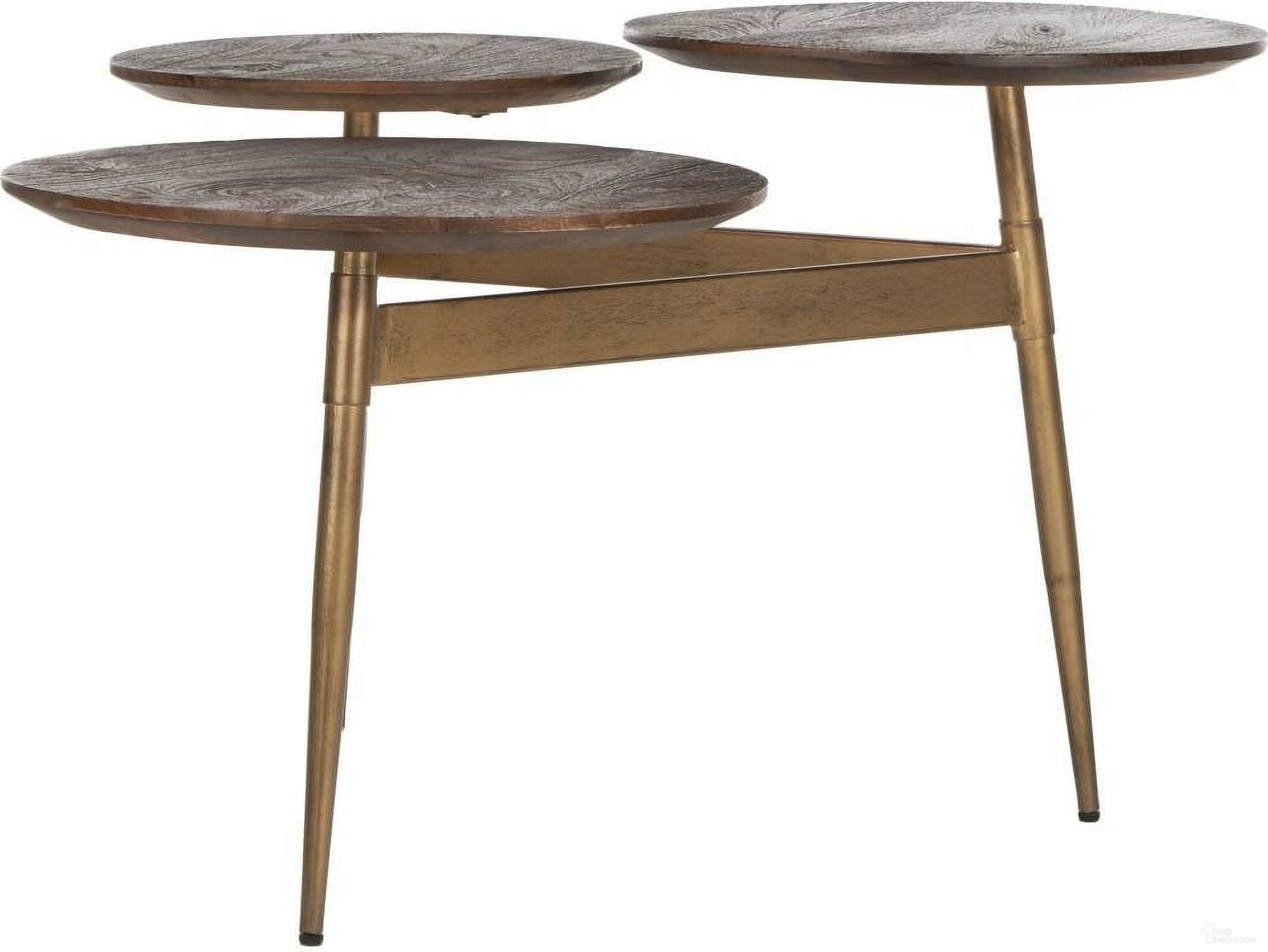The appearance of Ian Rustic Honey and Gold 3 Circle Accent Table designed by Safavieh in the modern / contemporary interior design. This honey piece of furniture  was selected by 1StopBedrooms from Ian Collection to add a touch of cosiness and style into your home. Sku: ACC3702A. Material: Iron.