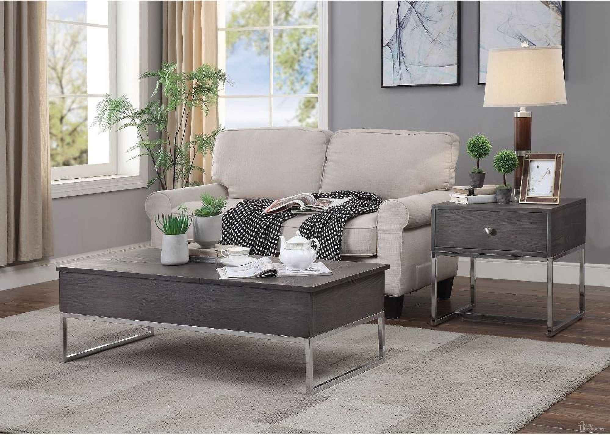 The appearance of Iban Lift Top Coffee Table designed by ACME in the industrial interior design. This gray oak piece of furniture  was selected by 1StopBedrooms from Iban Collection to add a touch of cosiness and style into your home. Sku: 81170. Material: Wood.
