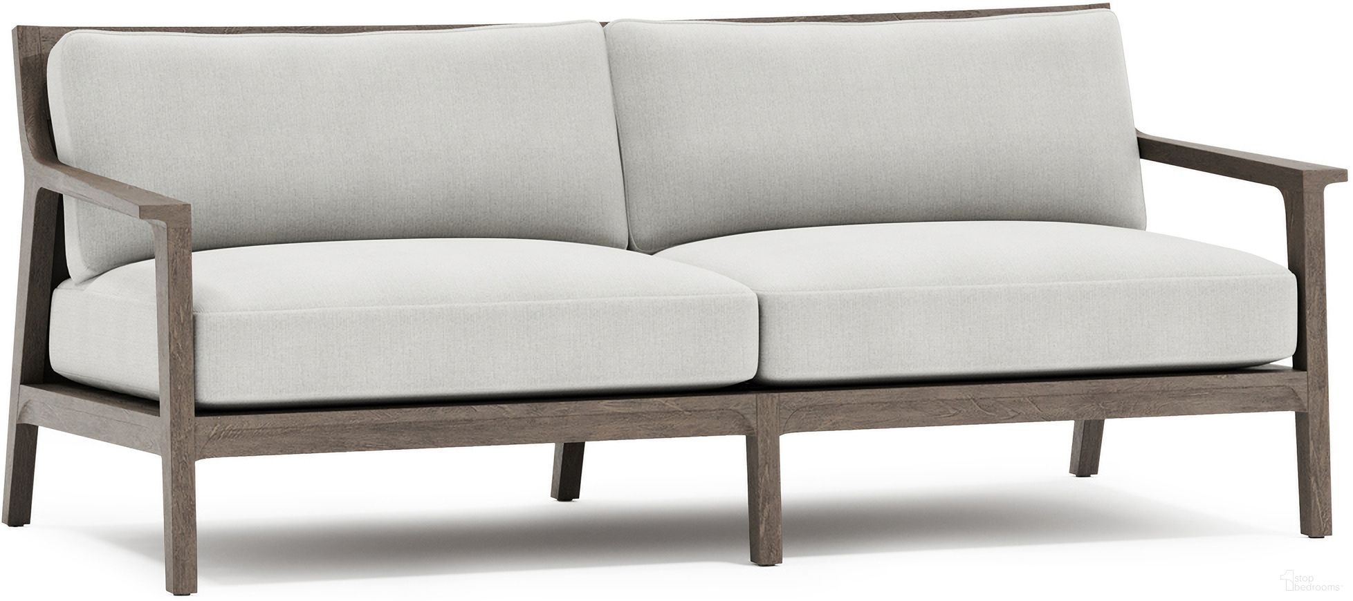 The appearance of Ibiza Outdoor Sofa designed by Bernhardt in the modern / contemporary interior design. This weathered teak solid piece of furniture  was selected by 1StopBedrooms from Ibiza Collection to add a touch of cosiness and style into your home. Sku: O1027A. Material: Wood. Upholstery Material: Solid Fabric.