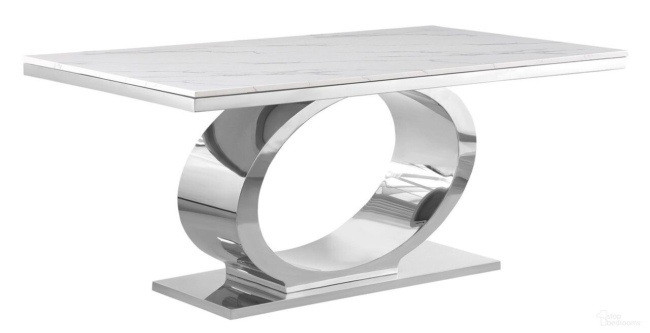 The appearance of Ibraim 68 x 39 Inch Dining Table In White Marble and Stainless Steel designed by Best Quality Furniture in the modern / contemporary interior design. This white/stainless steel piece of furniture  was selected by 1StopBedrooms from Ibraim Collection to add a touch of cosiness and style into your home. Sku: D430-DTT;D430-DTB. Table Base Style: Pedestal. Material: Marble. Table Top Shape: Rectangular. Size: 39" x 68".