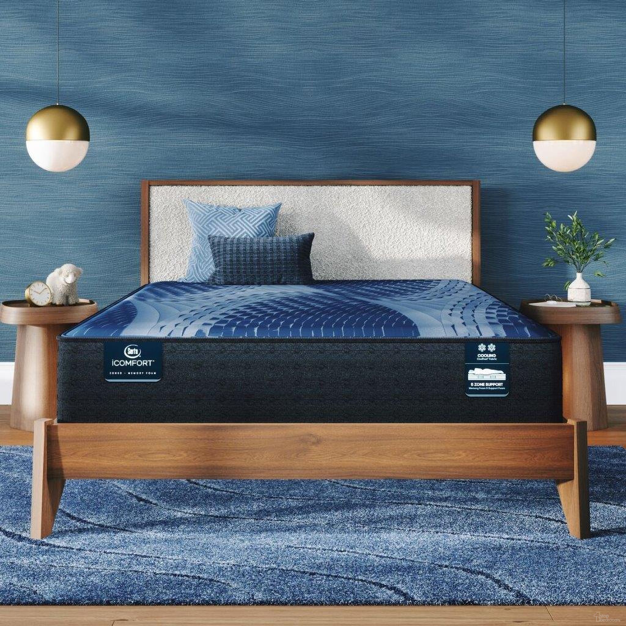 The appearance of iComfort Aspire 14 Inch Memory Foam Medium King Mattress In Blue designed by Serta in the interior design. This blue piece of furniture was selected by 1StopBedrooms from iComfort Collection to add a touch of cosiness and style into your home. Sku: 500802151-1060. Material: Memory Foam. Bed Size: King. Mattress Size: King. Comfort Level: Medium. Mattress Top: Tight Top. Mattress Type: Memory Foam. Mattress Thickness: 14". Comfort Level: Medium.