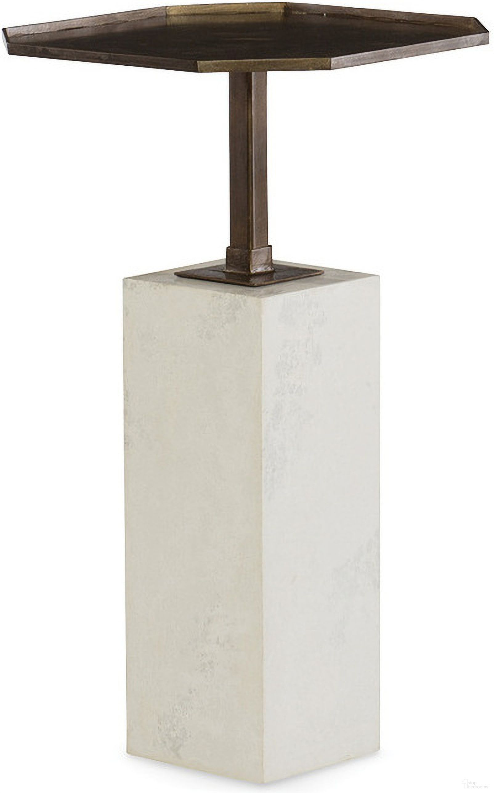 The appearance of Icon Chairside Table In Off White and Iron designed by Maitland-Smith in the modern / contemporary interior design. This off white and iron piece of furniture  was selected by 1StopBedrooms from Maitland Smith Collection to add a touch of cosiness and style into your home. Sku: HM1285. Material: Scagliola.