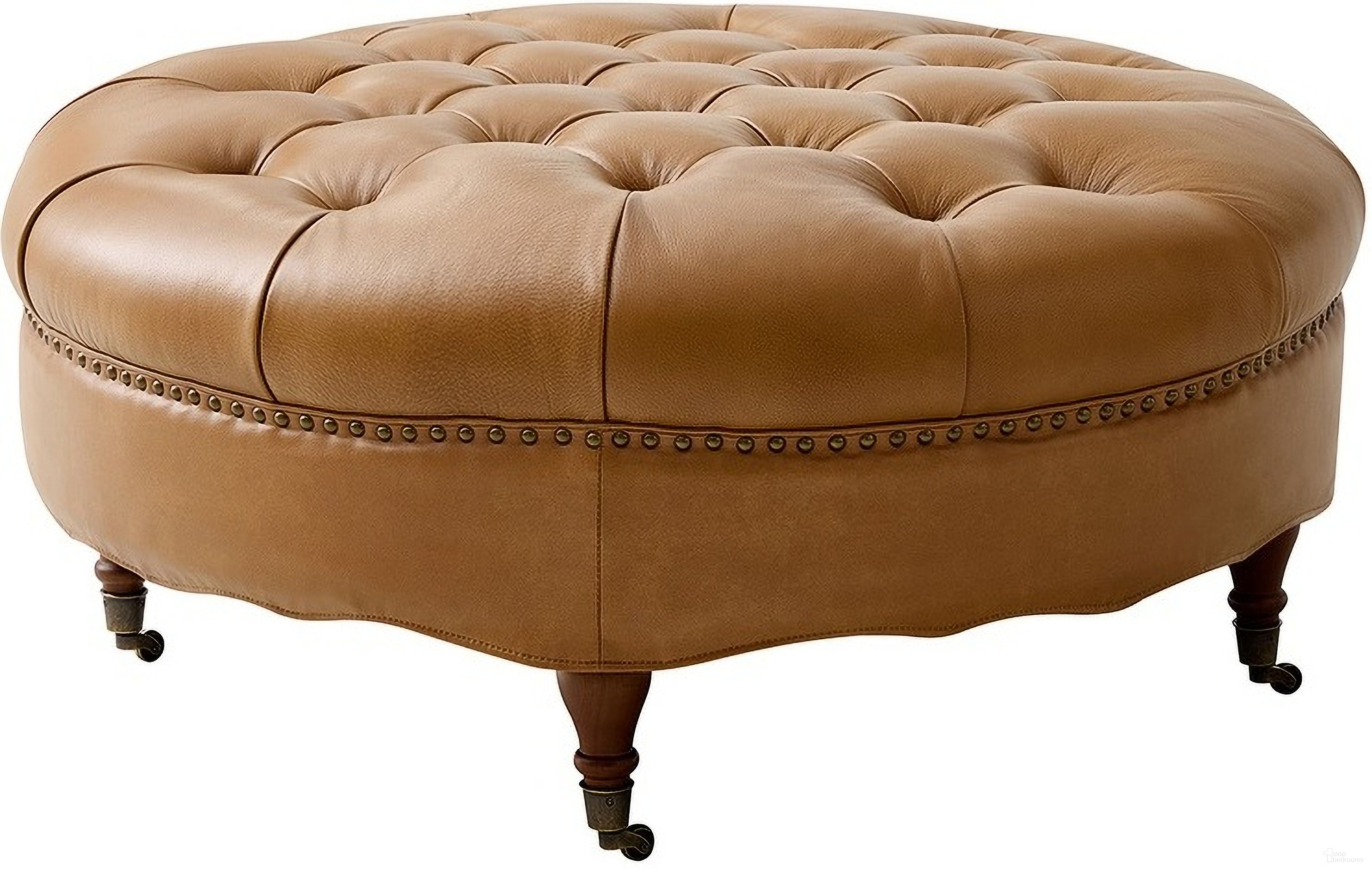 Idalia Genuine Leather Ottoman In Camel