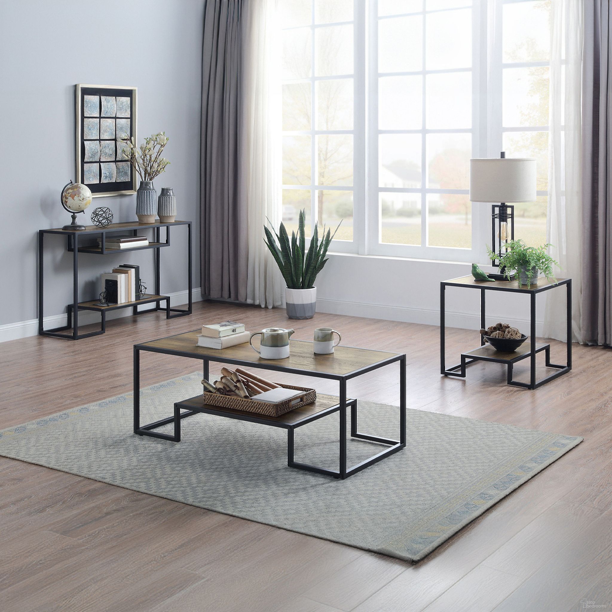 The appearance of Idella Occasional Table Set In Rustic Oak and Black designed by ACME in the industrial interior design. This rustic oak and black piece of furniture  was selected by 1StopBedrooms from Idella Collection to add a touch of cosiness and style into your home. Sku: LV00324;LV00886. Material: Wood.