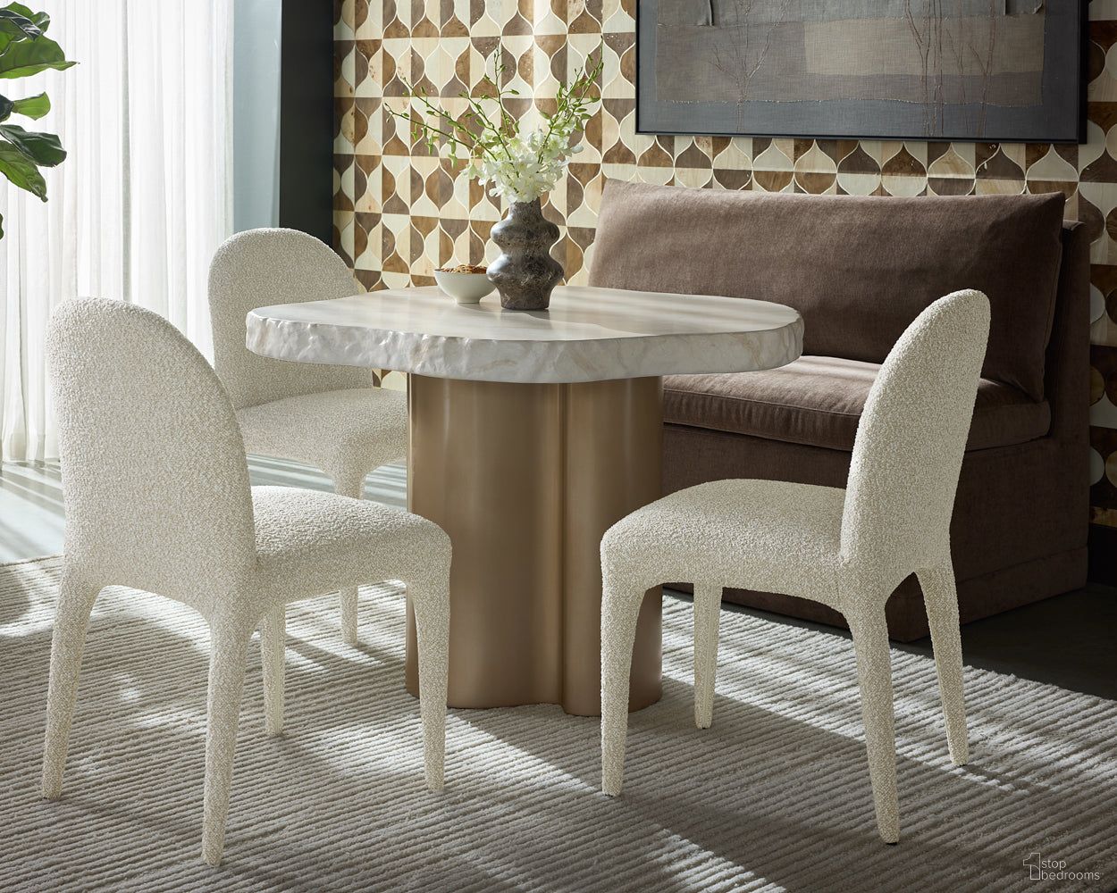 Idris 44 Inch Dining Room Set In Antique Brass and Cream