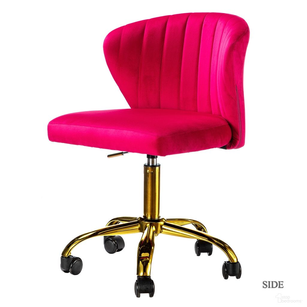 The appearance of Ilia Task Chair In Fushia designed by Karat Home in the modern / contemporary interior design. This fushia piece of furniture was selected by 1StopBedrooms from Ilia Collection to add a touch of cosiness and style into your home. Sku: OFM0051-FUSHIA. Material: Velvet.