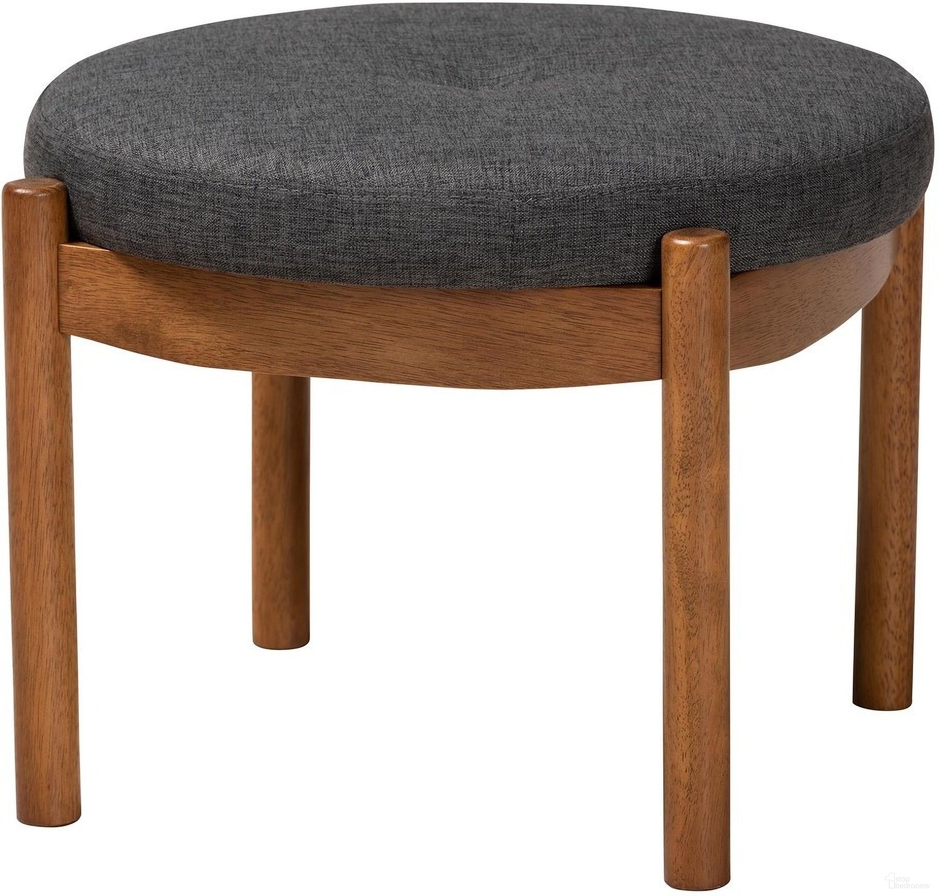 Iliana Fabric and Wood Ottoman Footstool In Dark Grey and Walnut Brown