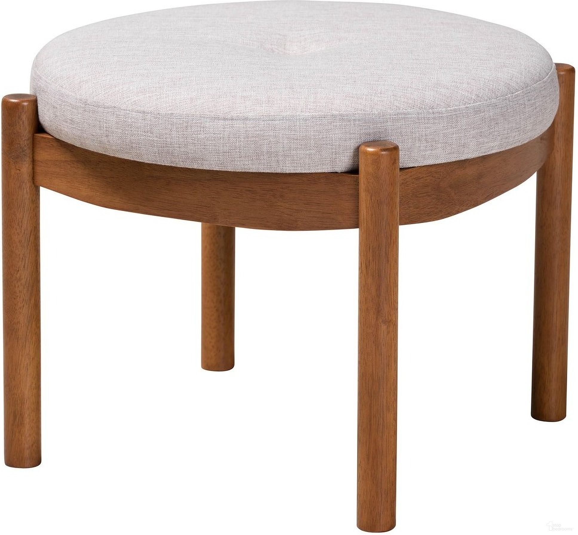 The appearance of Iliana Wood Ottoman Footstool In Beige and Walnut Brown designed by Baxton Studio in the modern / contemporary interior design. This beige and brown piece of furniture was selected by 1StopBedrooms from Iliana Collection to add a touch of cosiness and style into your home. Sku: BBT5454-Greyish Beige/Walnut-Stool. Material: MDF.