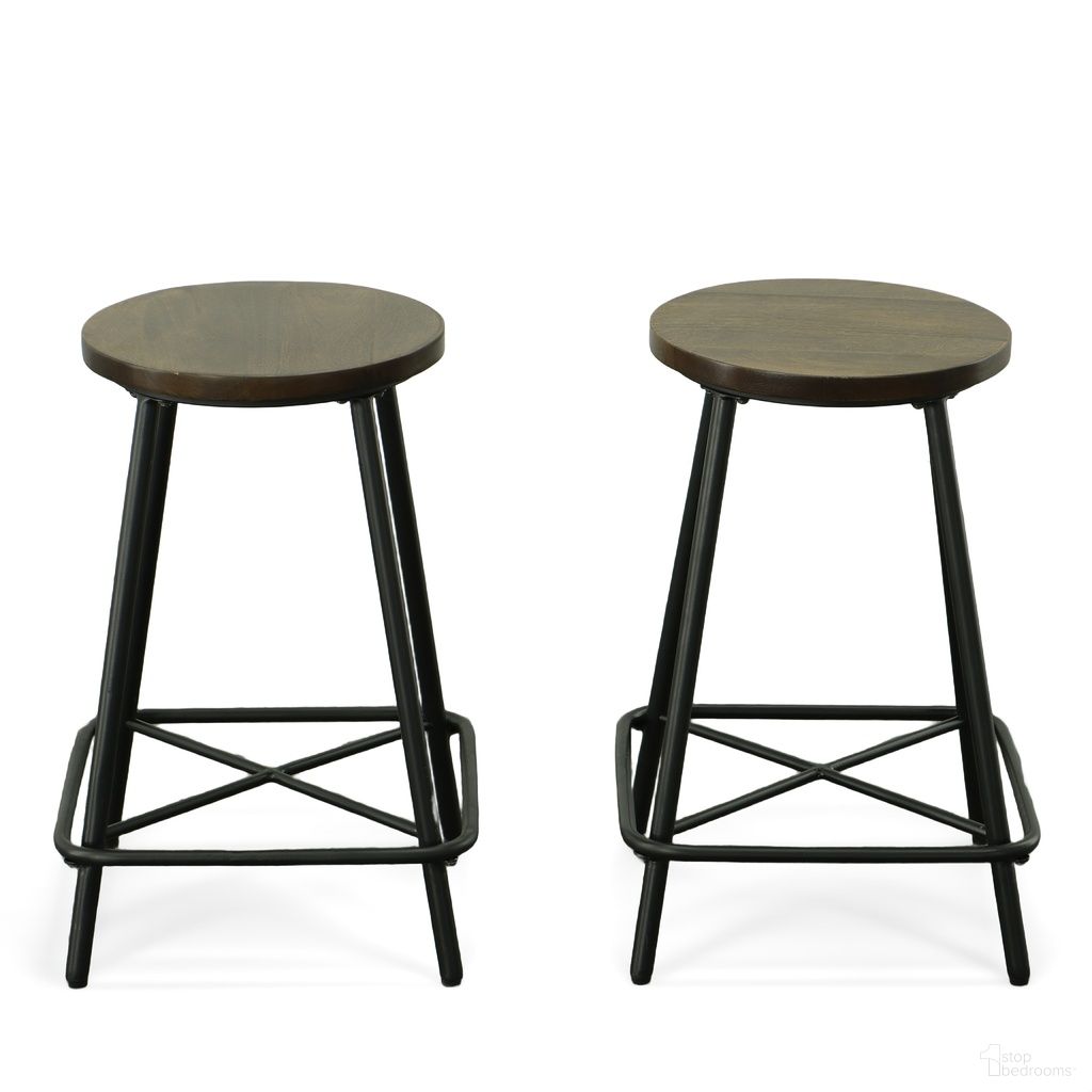 The appearance of Illona 24 Inch Counter Stool - Set of 2 In Elm Seat and Black Base designed by Carolina Living in the industrial interior design. This elm and black piece of furniture was selected by 1StopBedrooms from Illona Collection to add a touch of cosiness and style into your home. Sku: BX1324-ELMBLK. Material: Mango Wood.