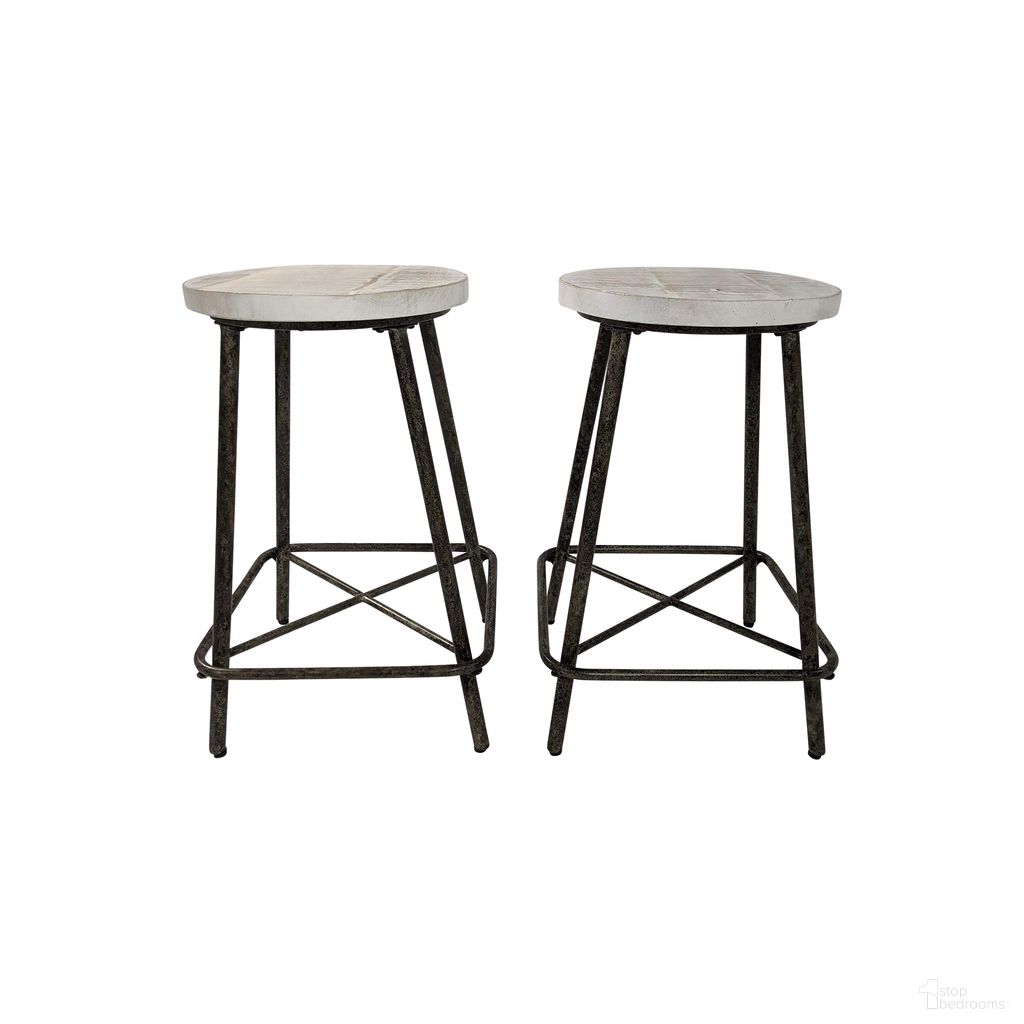 Illona 24 Inch Counter Stool - Set of 2 In Natural Driftwood Seat and Aged Iron Base