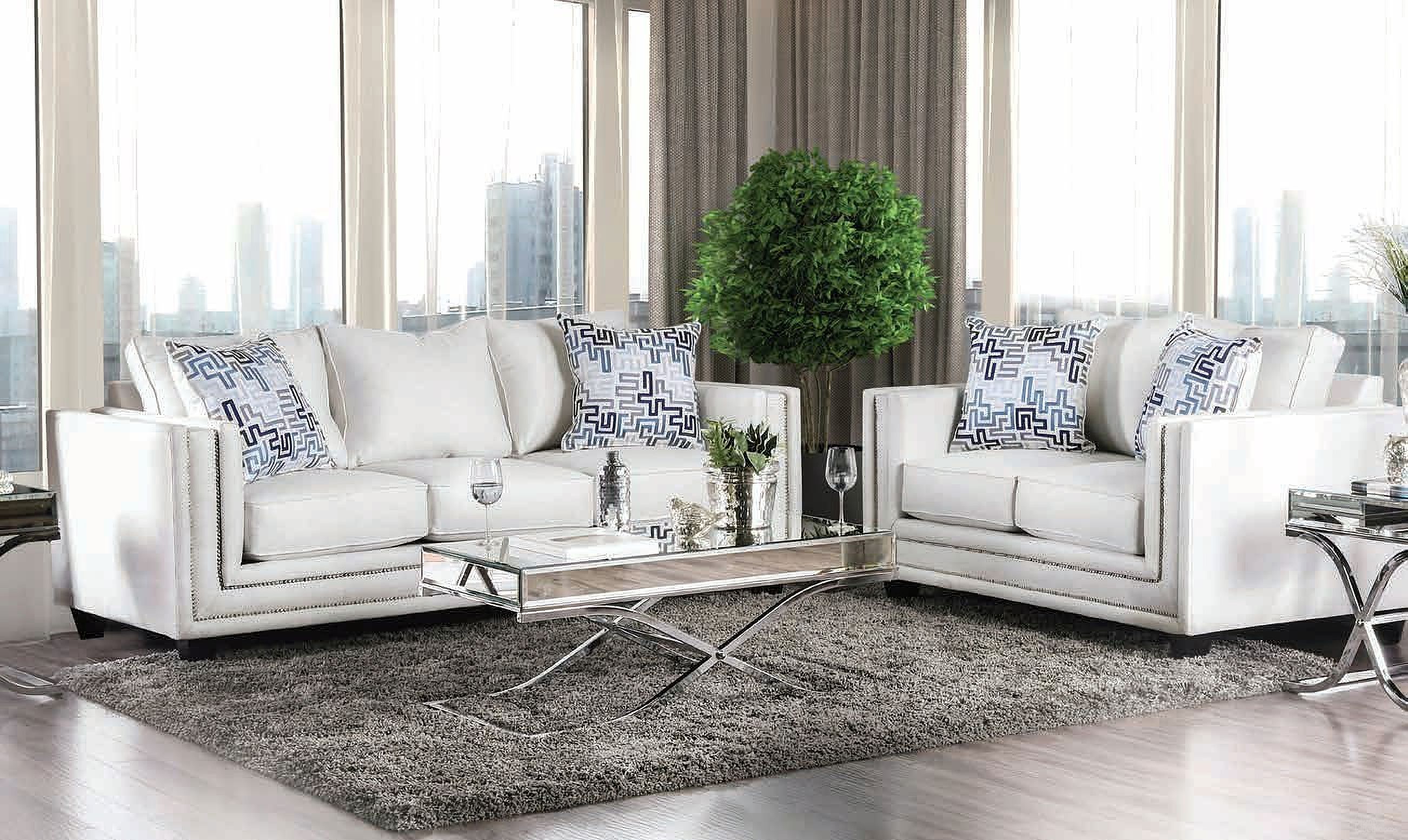 The appearance of Ilse Living Room Set designed by Furniture of America in the modern / contemporary interior design. This off white piece of furniture  was selected by 1StopBedrooms from Ilse Collection to add a touch of cosiness and style into your home. Sku: SM2675-SF;SM2675-LV. Material: Chenille.