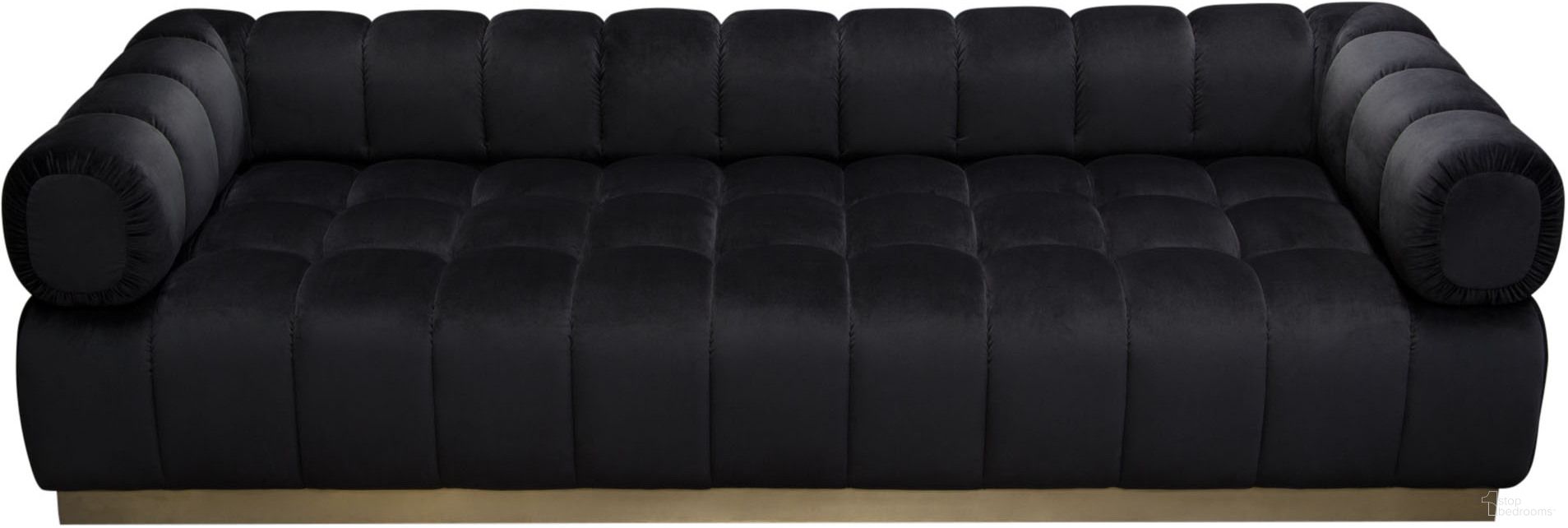 Image Low Profile Sofa in Black Velvet with Brushed Gold Base