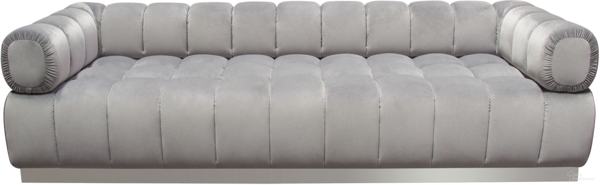 Image Low Profile Sofa in Platinum Grey Velvet with Brushed Silver Base
