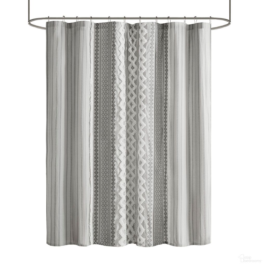 The appearance of Imani Cotton Printed Shower Curtain with Chenille In Gray designed by Olliix in the transitional interior design. This gray piece of furniture  was selected by 1StopBedrooms from Imani Collection to add a touch of cosiness and style into your home. Sku: II70-1123. Material: Cotton.