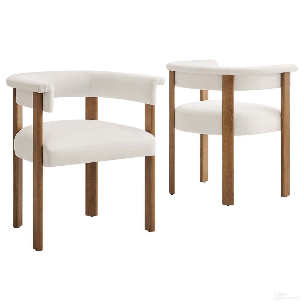 Imogen Performance Velvet Barrel Dining Chair Set of 2 In Alabaster and Natural