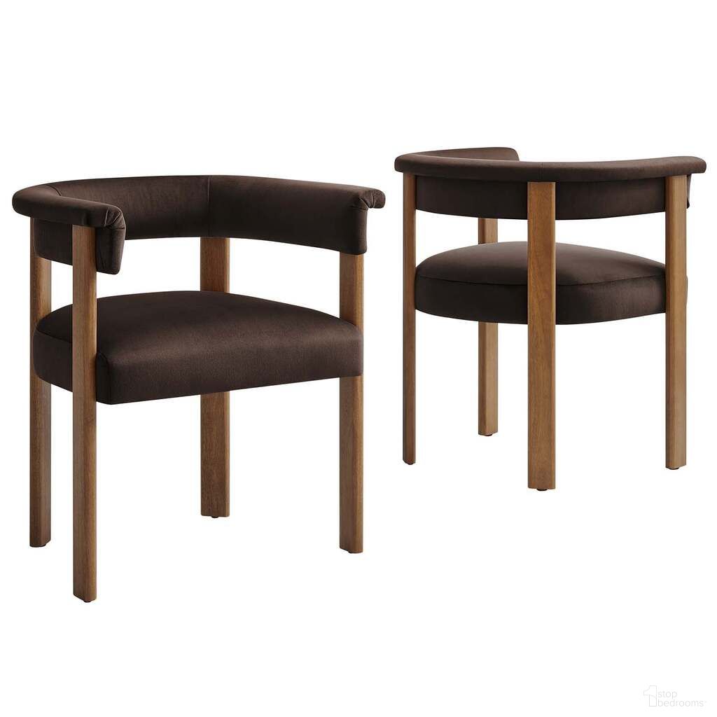Imogen Performance Velvet Barrel Dining Chair Set of 2 In Chocolate and Brown
