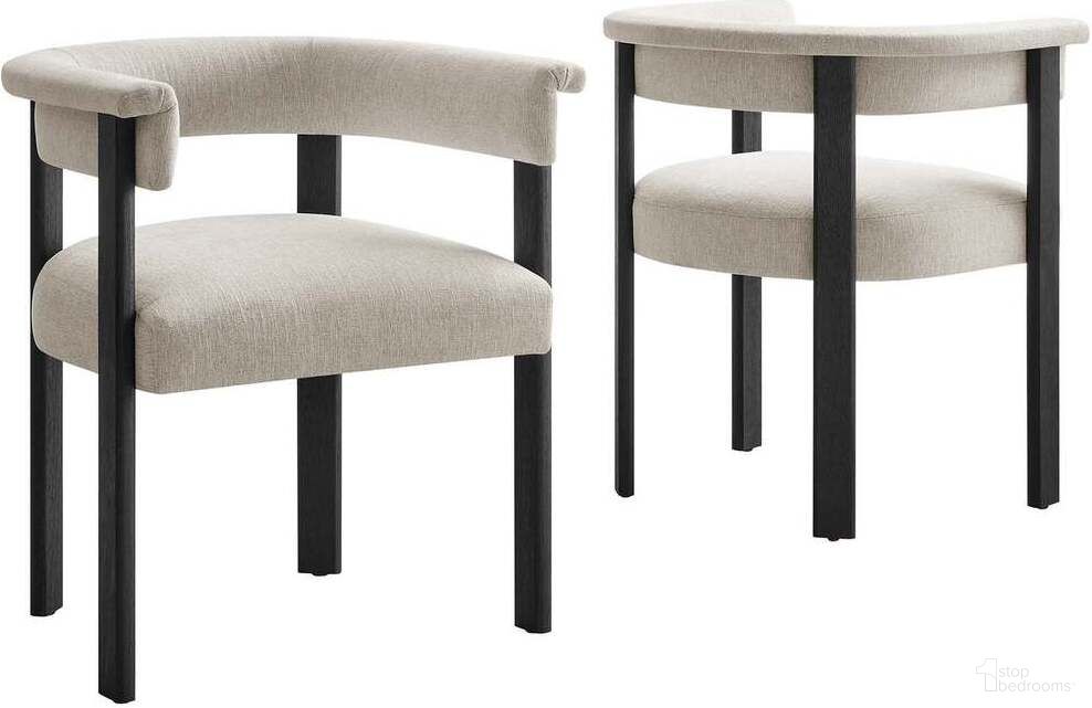 The appearance of Imogen Woven Heathered Fabric Upholstered Barrel Dining Chair Set of 2 In Ivory and Black designed by Modway in the modern / contemporary interior design. This ivory/black piece of furniture  was selected by 1StopBedrooms from Imogen Collection to add a touch of cosiness and style into your home. Sku: EEI-6776-HEI-BLK. Material: Wood. Chair Type: Arm Chair.