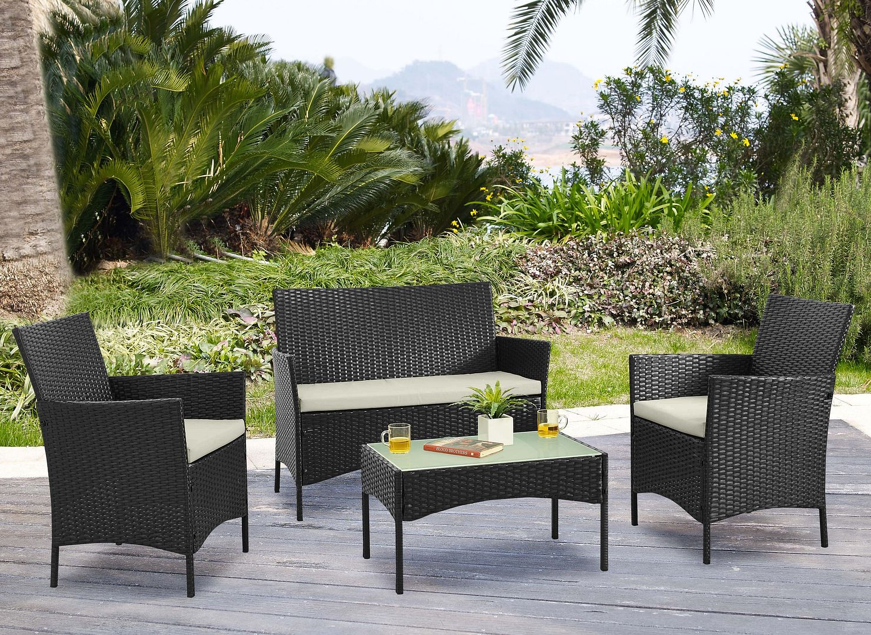 Imperia Steel Rattan 4-Piece Patio Conversation Set With Cushions In Cream