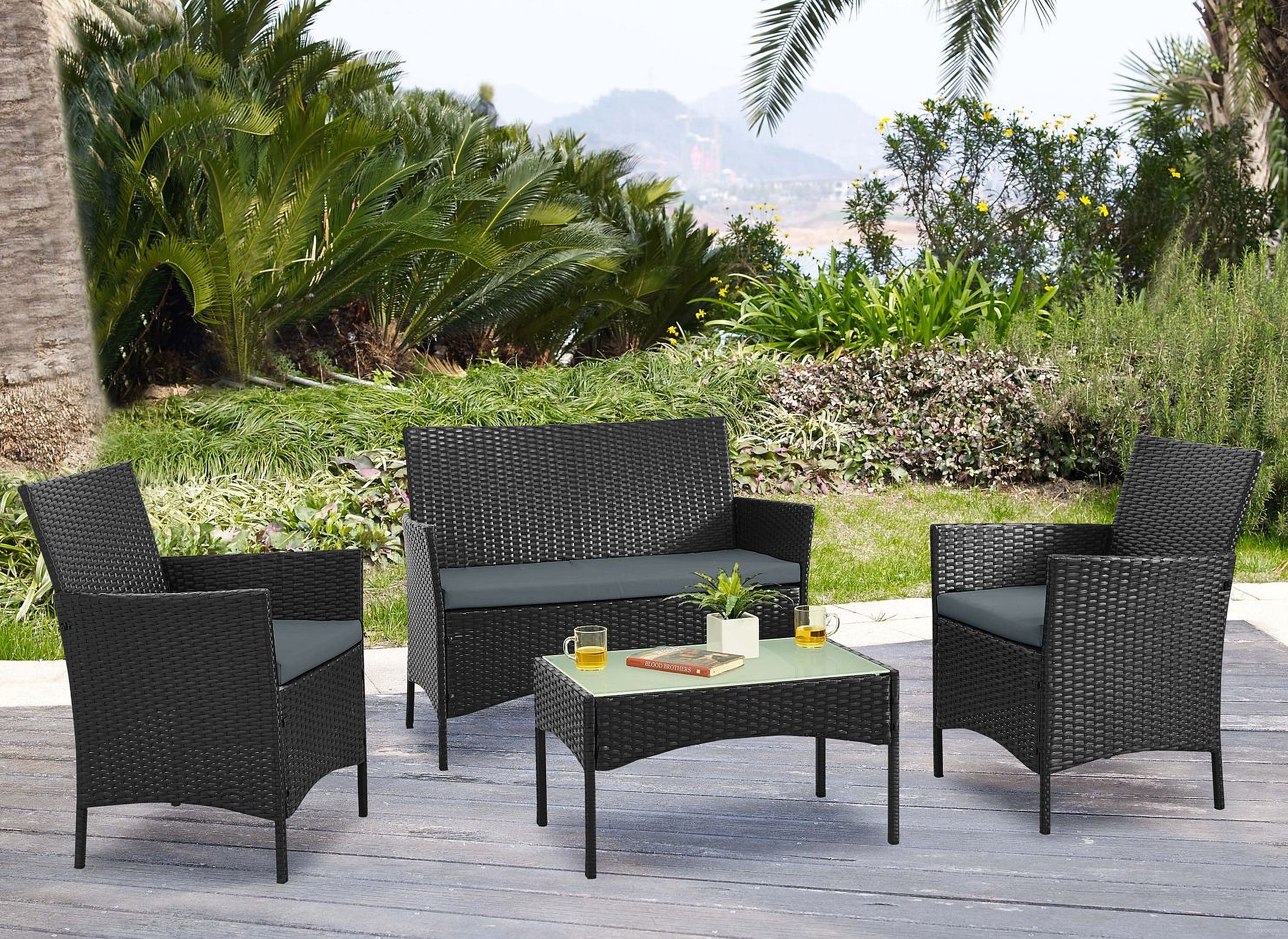 The appearance of Imperia Steel Rattan 4-Piece Patio Conversation Set With Cushions In Grey designed by Manhattan Comfort in the modern / contemporary interior design. This black and grey piece of furniture was selected by 1StopBedrooms from Imperia Collection to add a touch of cosiness and style into your home. Sku: OD-CV008-GY. Material: Steel.