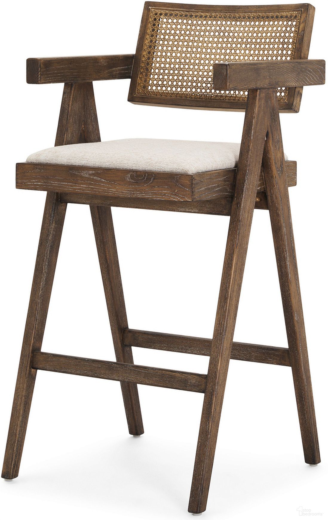 Indie Wood with Cane Bar Stool In Medium Brown