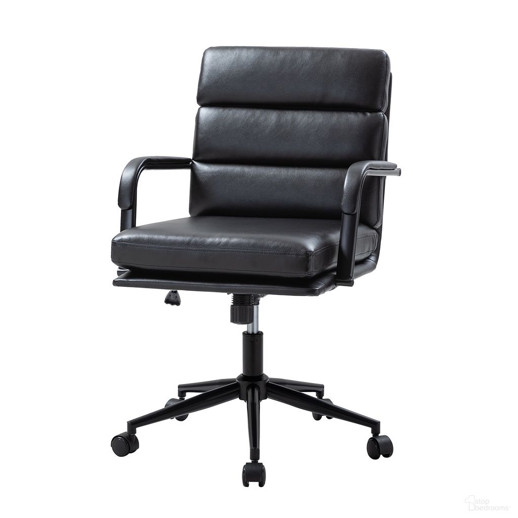 The appearance of Indigo Task Chair In Black designed by Karat Home in the modern / contemporary interior design. This black piece of furniture  was selected by 1StopBedrooms from Indigo Collection to add a touch of cosiness and style into your home. Sku: OFM0868-BLK. Material: Faux Leather.