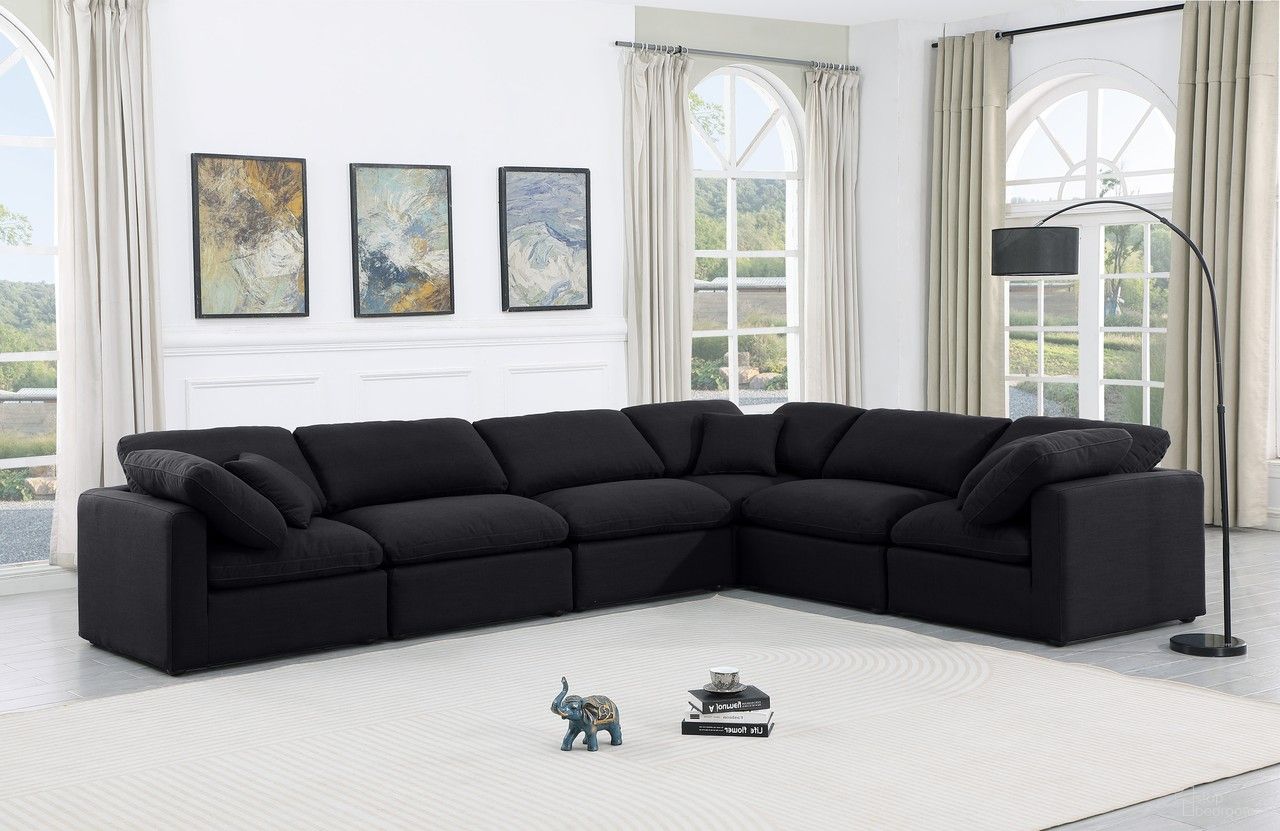 The appearance of Indulge Linen Textured Fabric 6 Piece Modular Sectional In Black designed by Meridian in the modern / contemporary interior design. This black piece of furniture was selected by 1StopBedrooms from Indulge Collection to add a touch of cosiness and style into your home. Sku: 141Black-Armless;141Black-Armless;141Black-Armless;141Black-Corner;141Black-Corner;141Black-Corner. Material: Linen. Layout: L-Shape.