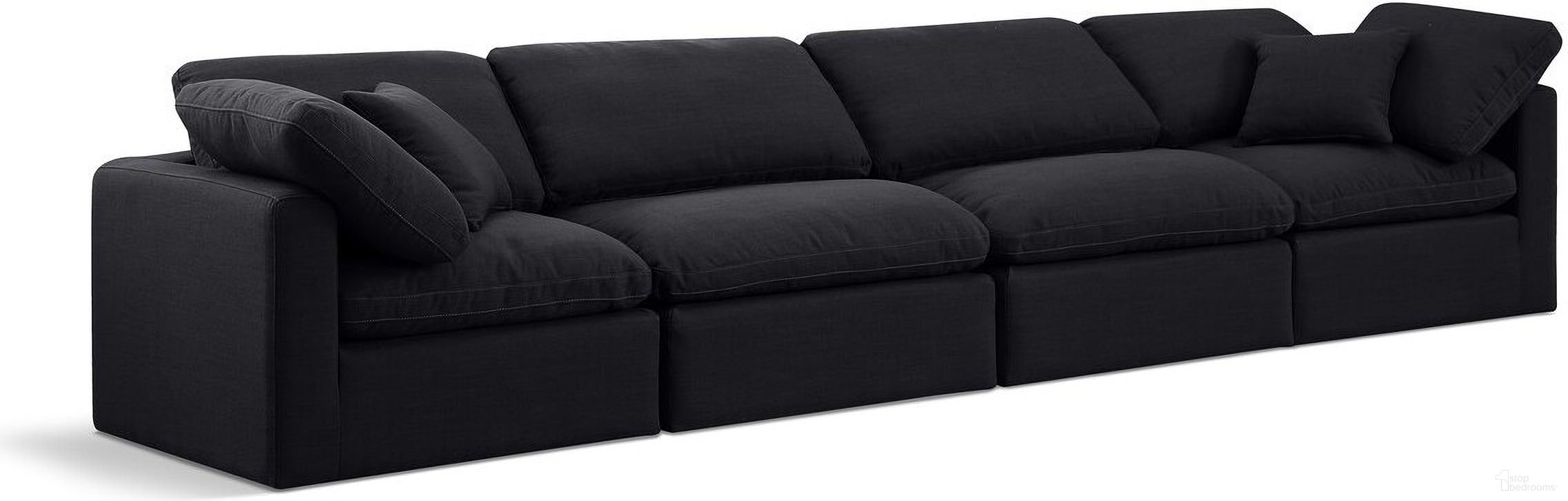 The appearance of Indulge Linen Textured Fabric 4 Piece Modular Sofa In Black designed by Meridian in the modern / contemporary interior design. This black piece of furniture was selected by 1StopBedrooms from Indulge Collection to add a touch of cosiness and style into your home. Sku: 141Black-Armless;141Black-Armless;141Black-Corner;141Black-Corner. Material: Wood.