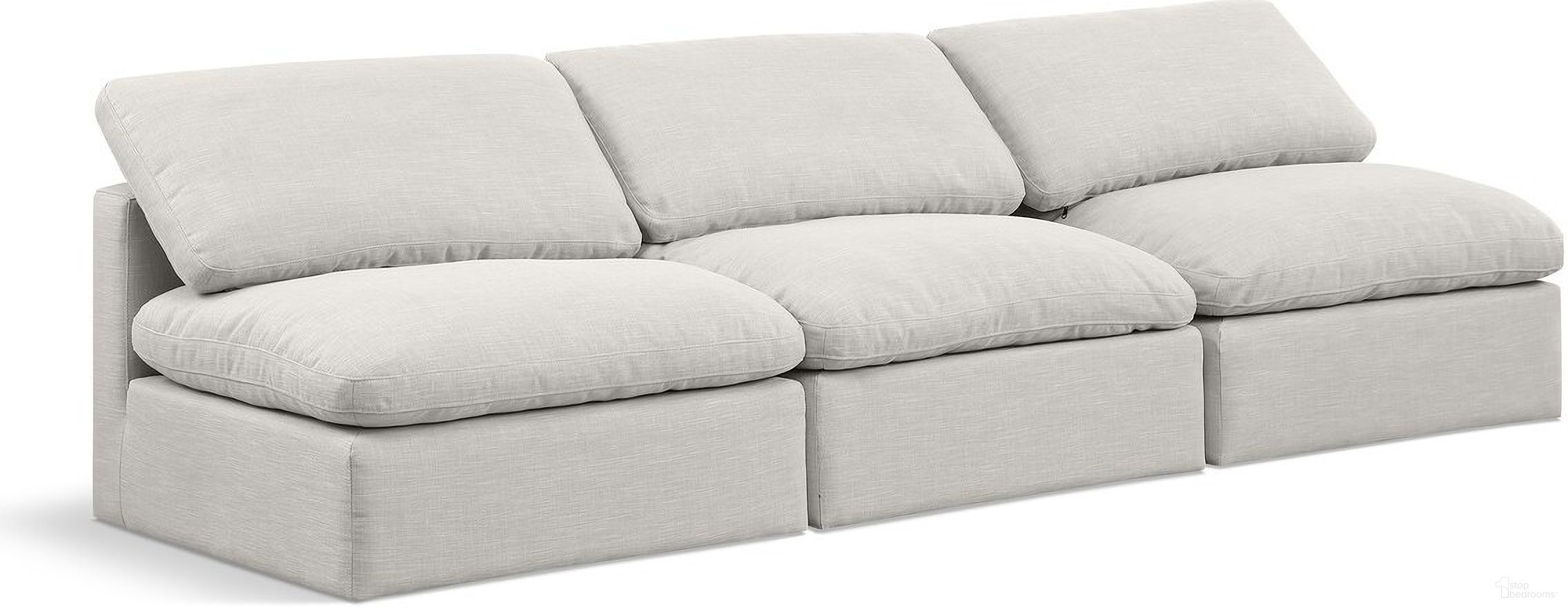 The appearance of Indulge Linen Textured Fabric 3 Piece Modular Sofa In Cream designed by Meridian in the modern / contemporary interior design. This cream piece of furniture  was selected by 1StopBedrooms from Indulge Collection to add a touch of cosiness and style into your home. Sku: 141Cream-Armless;141Cream-Armless;141Cream-Armless. Material: Wood.