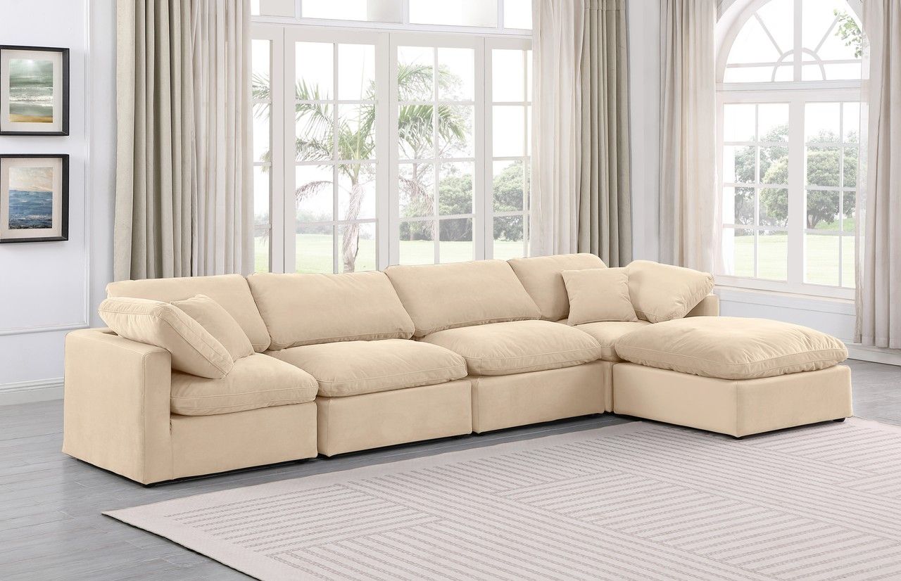 Indulge 5 Piece Modular Sectional In Beige Velvet